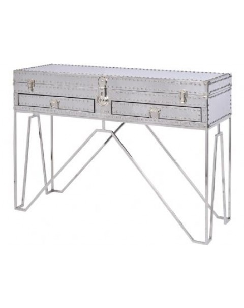  Duke Polished Sliver Steel Two Drawer Console Table